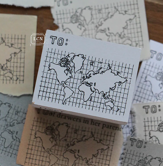 LCN Design Studio Rubber Stamp- World Map