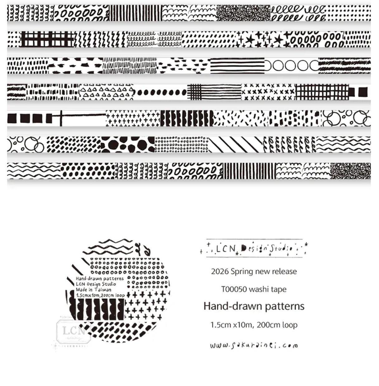 LCN Design Studio Hand Drawn Patterns Washi Tape