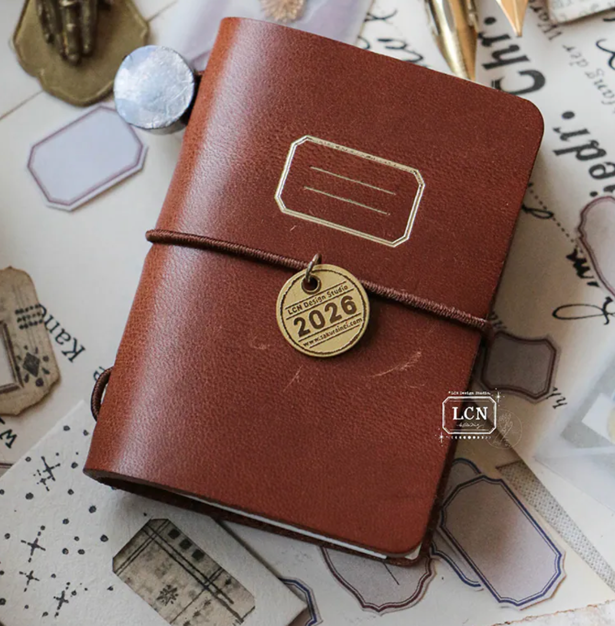LCN Design Studio 2026 Mini Tote Stationery Set - Brown Leather Cover