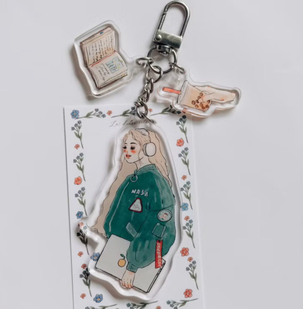 La Dolce Vita Music Girl, Books and Boba Acrylic Keychain