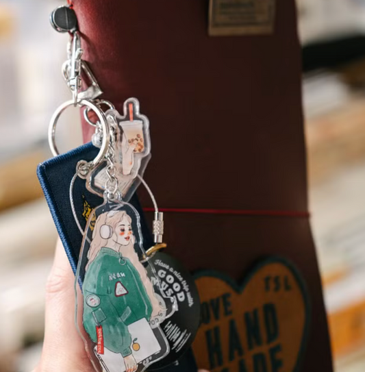 La Dolce Vita Music Girl, Books and Boba Acrylic Keychain