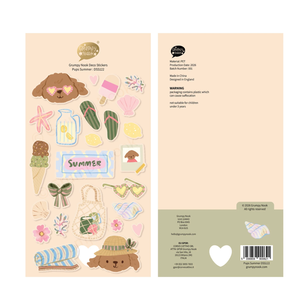 Grumpy Nook Deco Sticker Sheet - Pups Summer