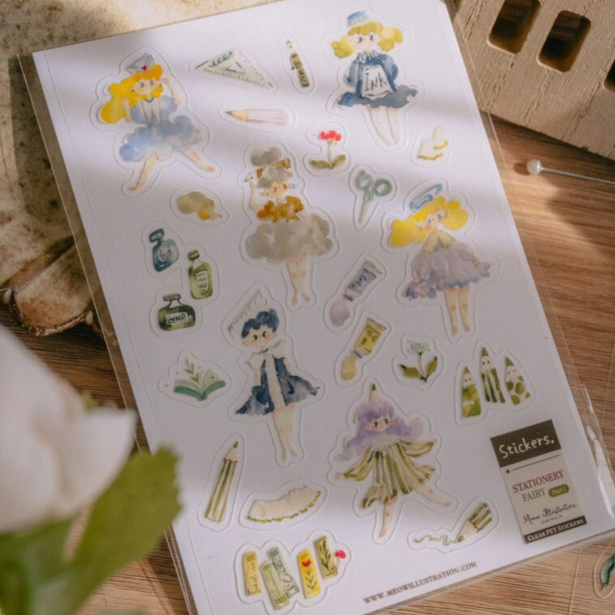 Meow Illustration Clear PET Sticker Sheet - Stationery Fairy 1