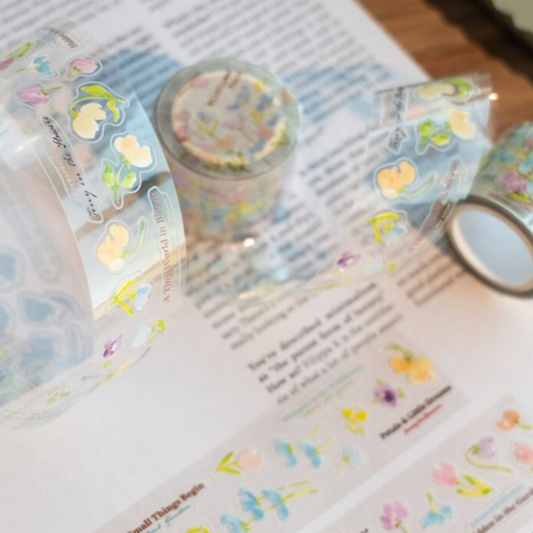 Meow Illustration Kiss-Cut  PET Tape - Wildflower Field