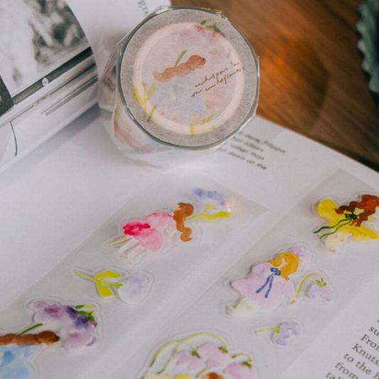 Meow Illustration Kiss-Cut  PET Tape - Whispers in the Wildflowers