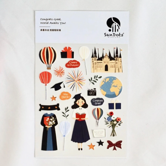 SanDots Atelier Sticker Sheet - Congrats Grad, World Awaits You