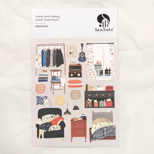 SanDots Atelier Sticker Sheet - Warm and Creamy Wood Toned Room