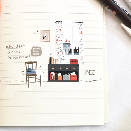 SanDots Atelier Sticker Sheet - Warm and Creamy Wood Toned Room