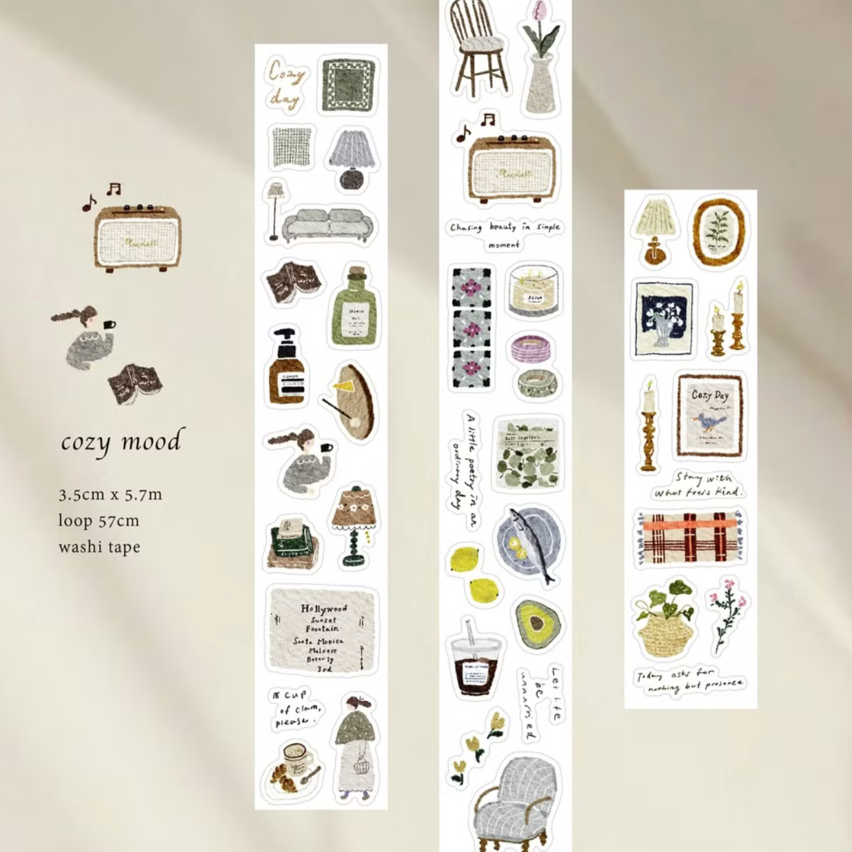 Pion Kiss-Cut Washi Tape - Cozy Mood