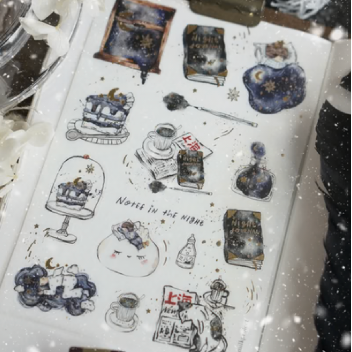 Black Milk Project Notes in the Night Collection - Washi Sticker Sheet with Gold Foiling