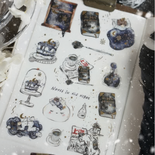 Black Milk Project Notes in the Night Collection - Washi Sticker Sheet with Gold Foiling