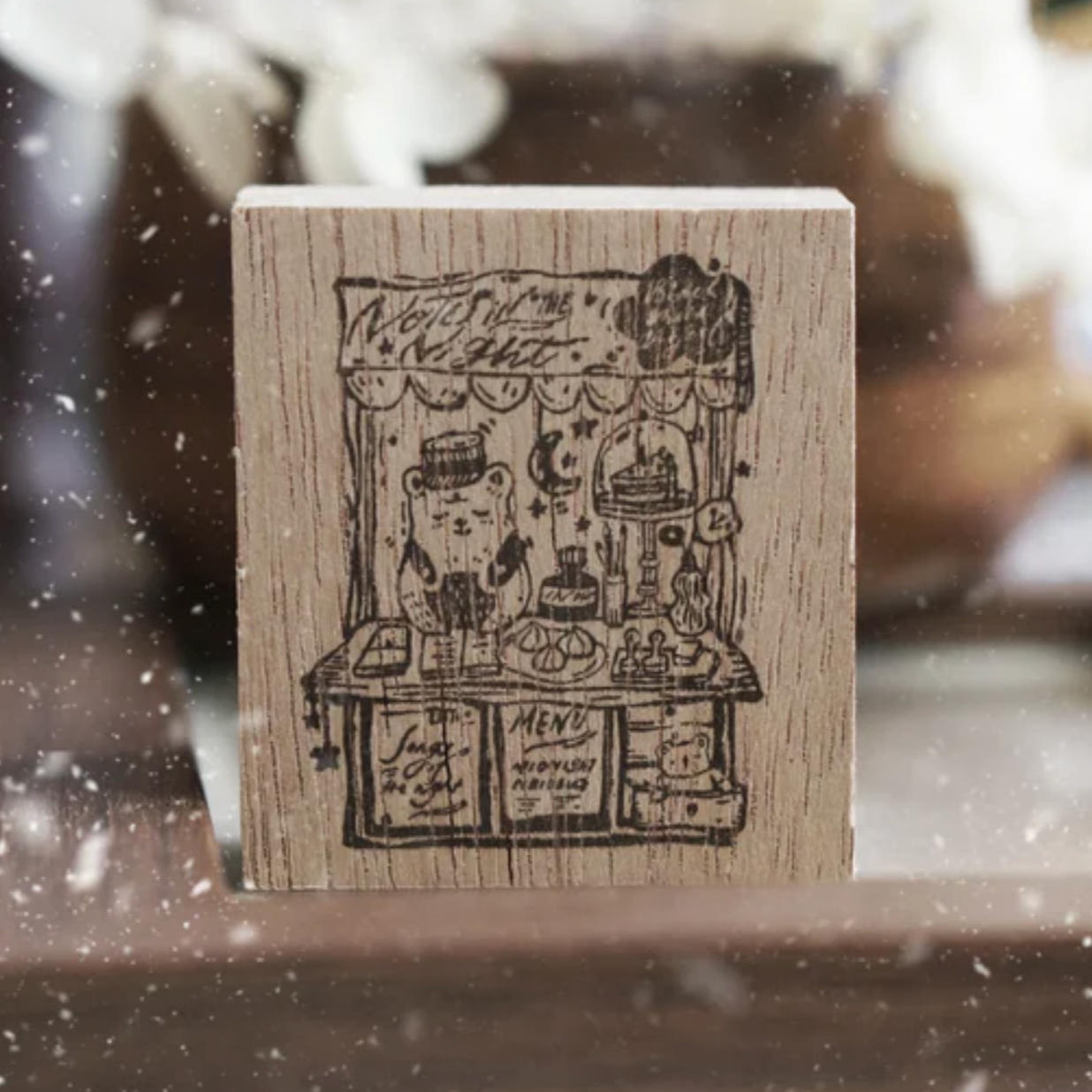 Black Milk Project Notes in the Night Rubber Stamp - Midnight Bear Cart