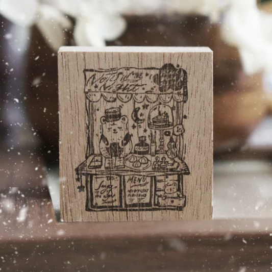 Black Milk Project Notes in the Night Rubber Stamp - Midnight Bear Cart