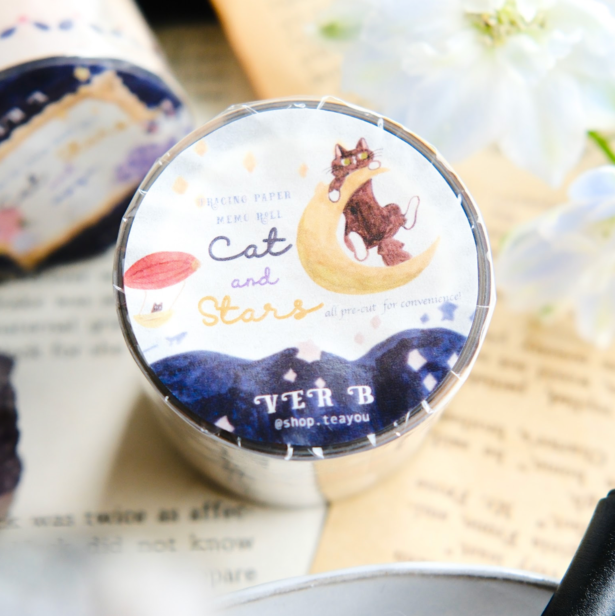 Teayou Tracing Paper Rolled Notes - Cat and Stars