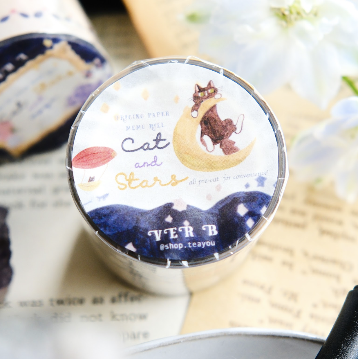 Teayou Tracing Paper Rolled Notes - Cat and Stars Version A