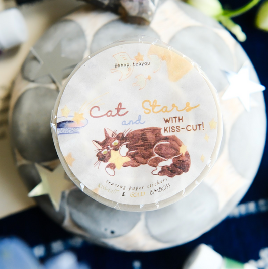 Teayou Kiss-Cut Tracing Paper Tape with Gold Foil - Cat and Lights