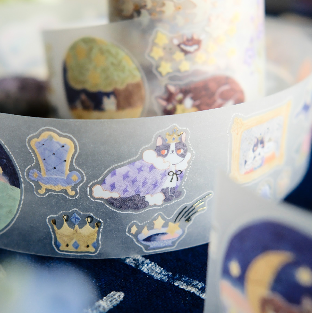 Teayou Kiss-Cut Tracing Paper Tape with Gold Foil - Cat and Lights