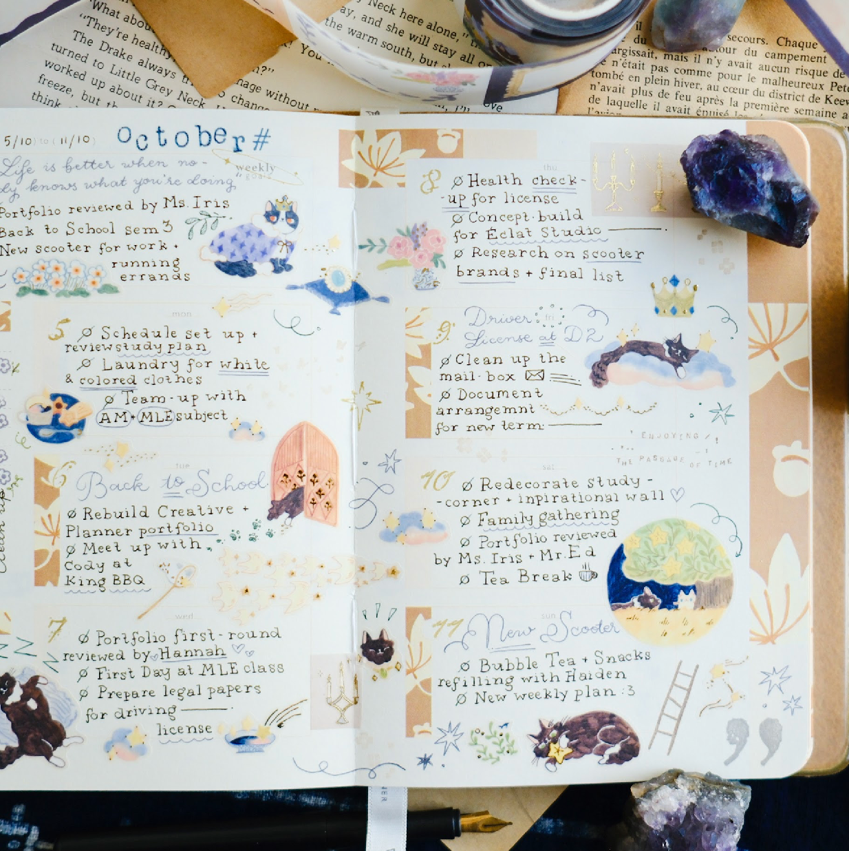 Teayou Kiss-Cut Tracing Paper Tape with Gold Foil - Cat and Lights