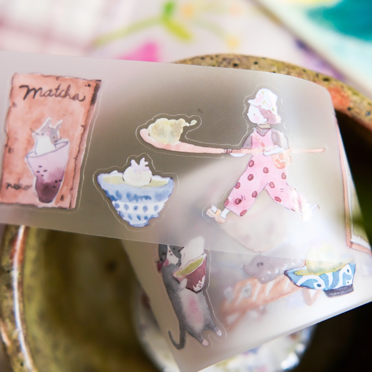 Teayou Kiss Cut PET Tape - Neko Matcha