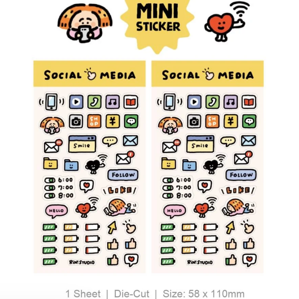Rin! Studio Mini Sticker Sheet - Social Media