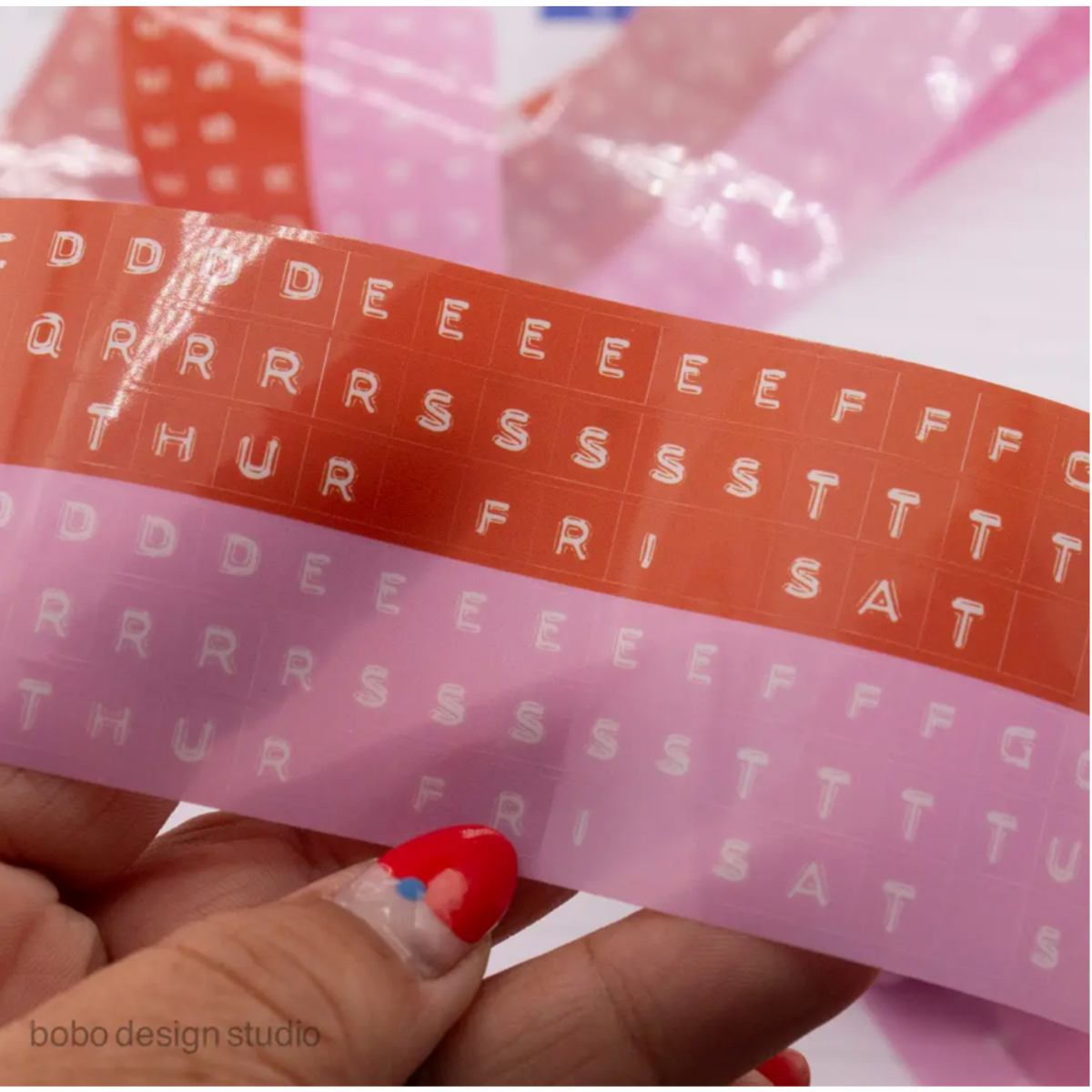Bobo Design Studio Embossed Letters Kiss Cut PET Tape - Red and Pink