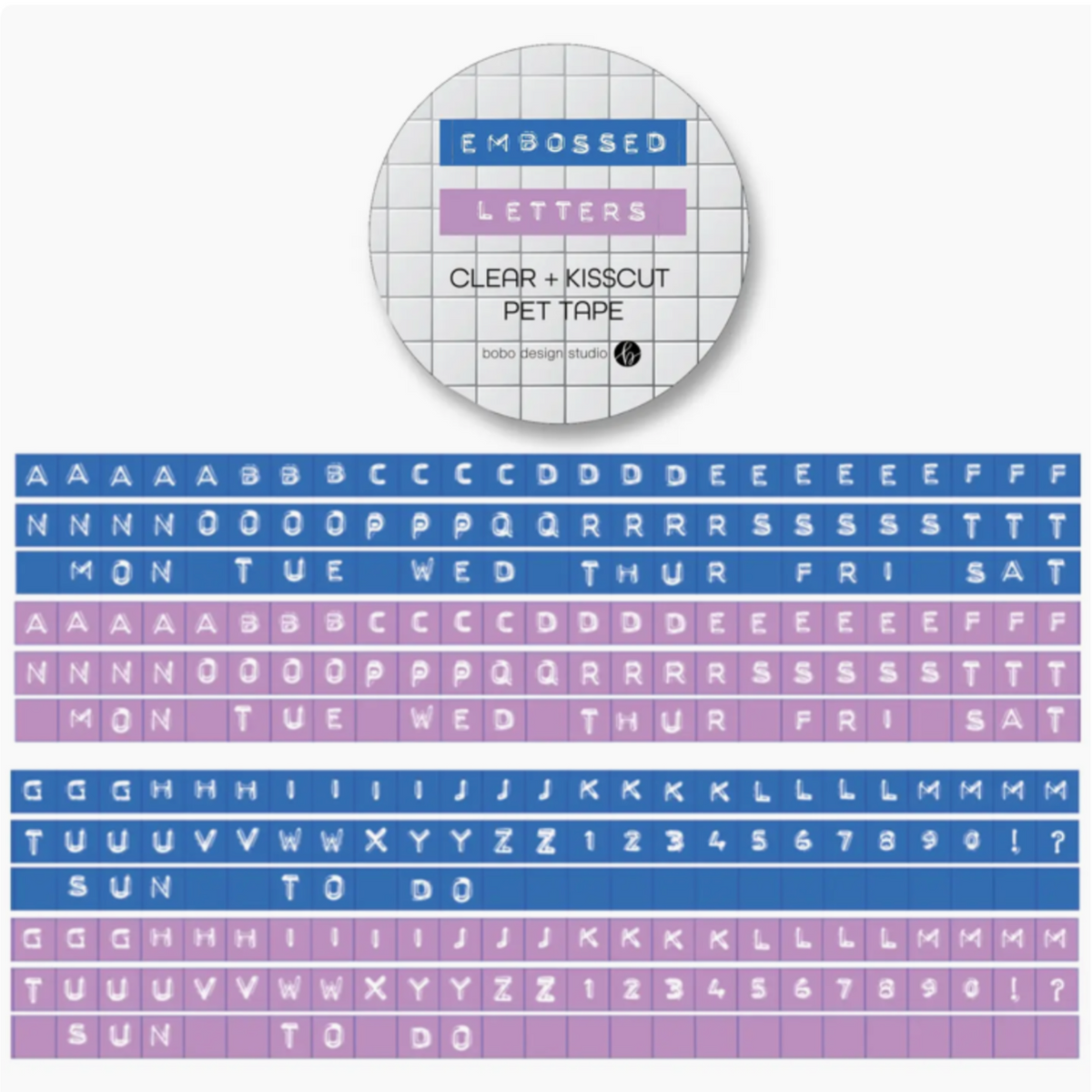 Bobo Design Studio Embossed Letters Kiss Cut PET Tape - Blue and Lavender