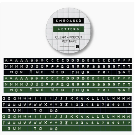 Bobo Design Studio Embossed Letters Kiss Cut PET Tape - Black and Green