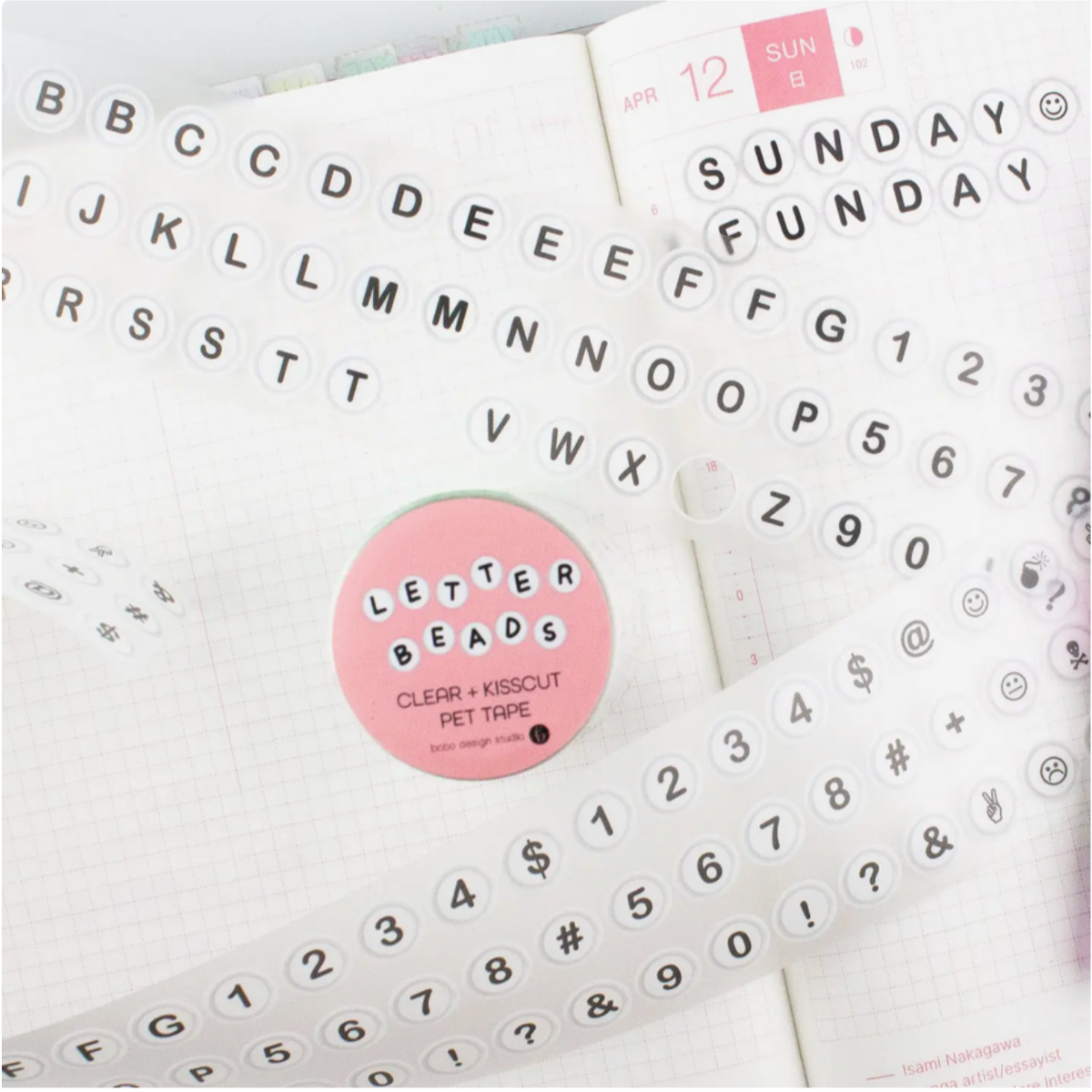 Bobo Design Studio Letter Beads Kiss Cut PET Tape - Black and White