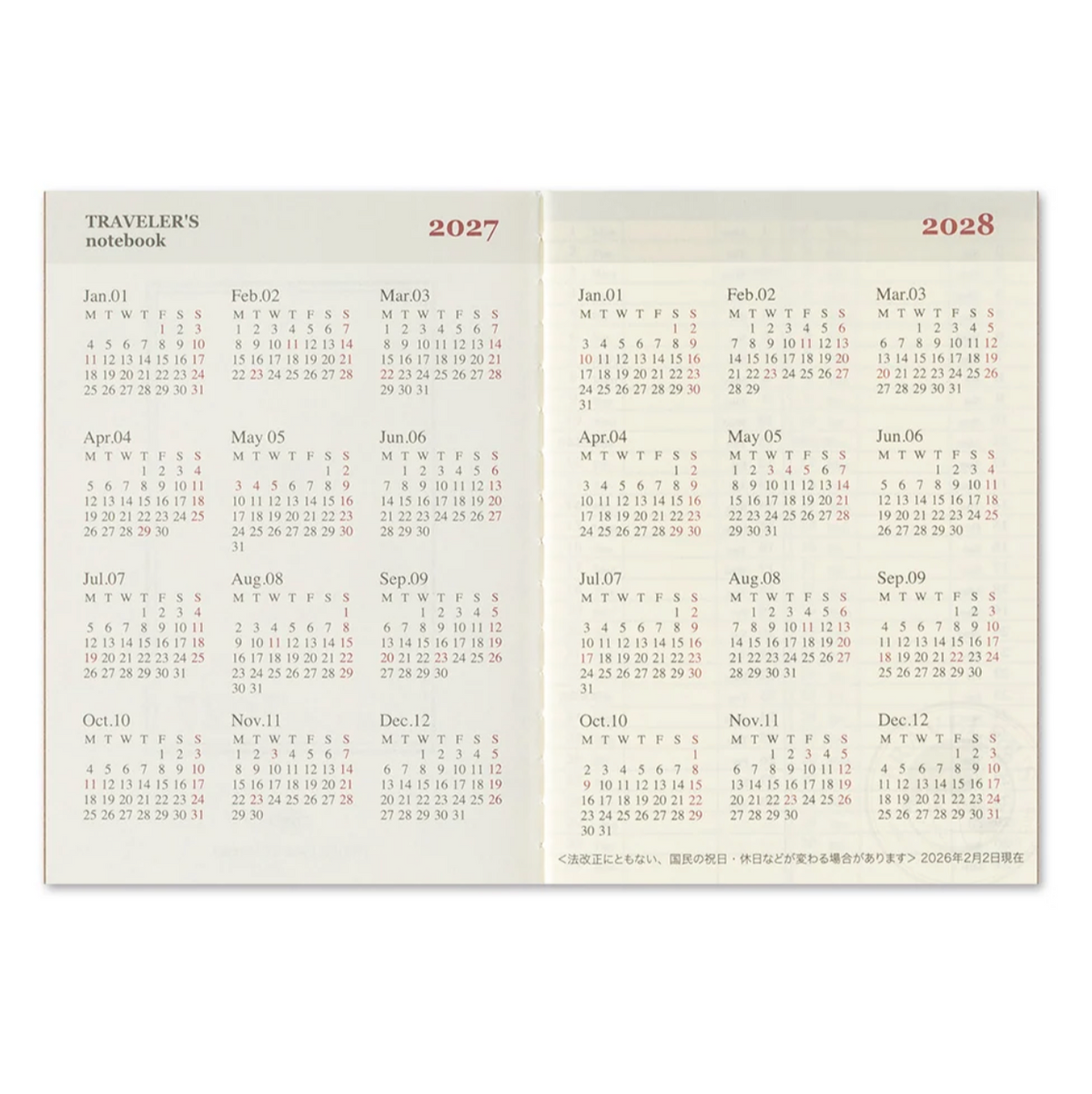 TRAVELER'S notebook 2027 Weekly Diary - Passport