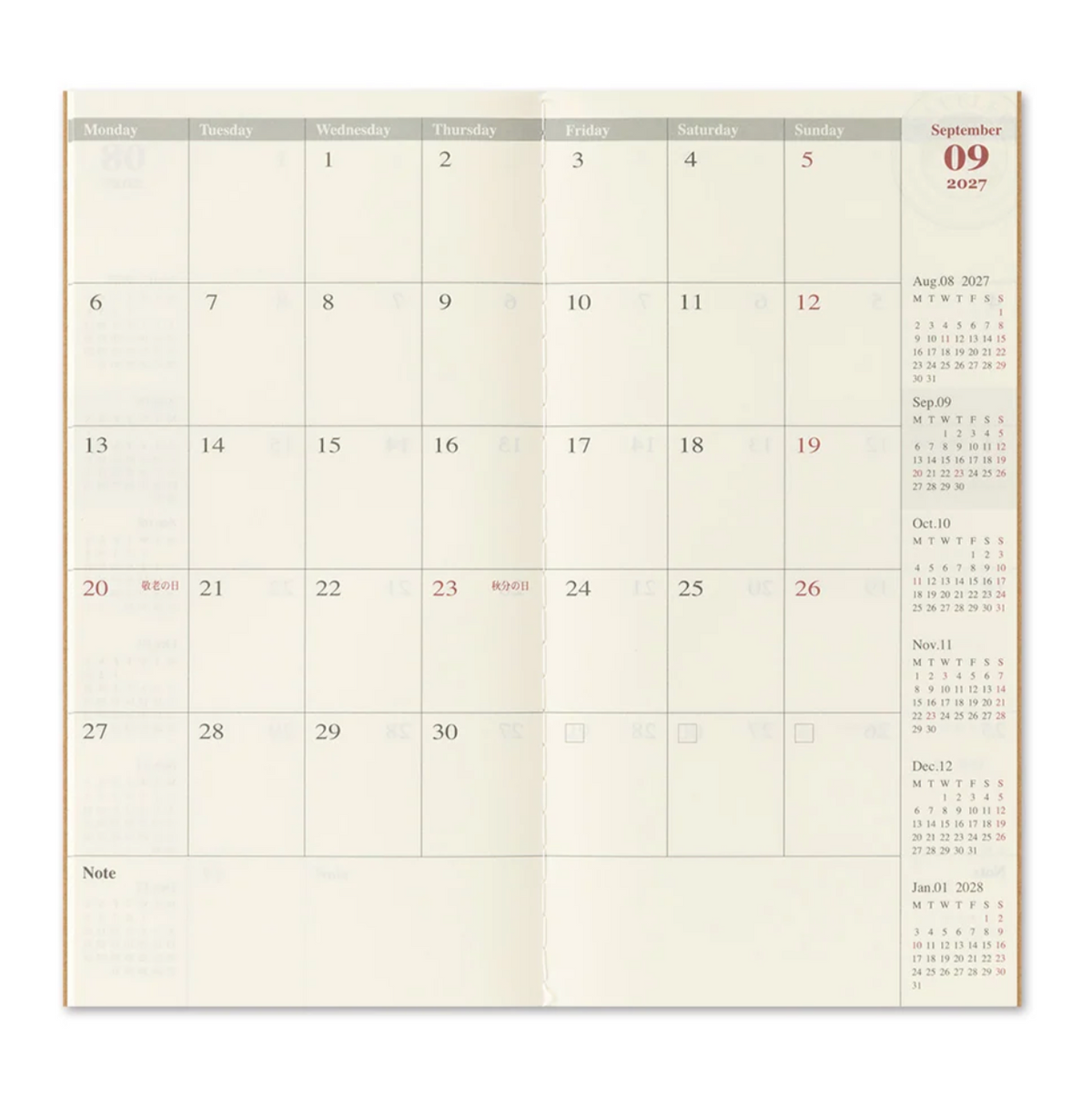 TRAVELER'S notebook 2027 Monthly Diary - Regular Size