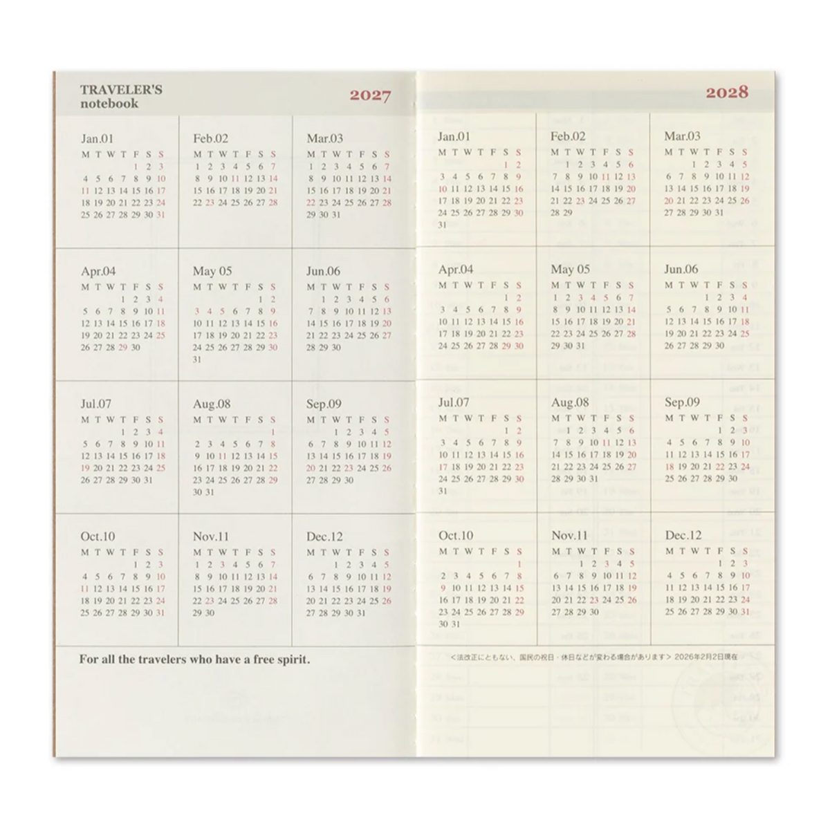 TRAVELER'S notebook 2027 Vertical Diary - Regular Size