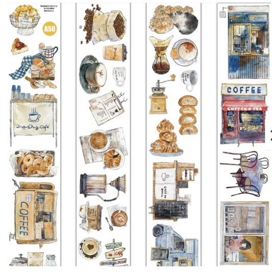 Ding Ding Clear Kiss-Cut PET Tape - #A50 Coffee Moments