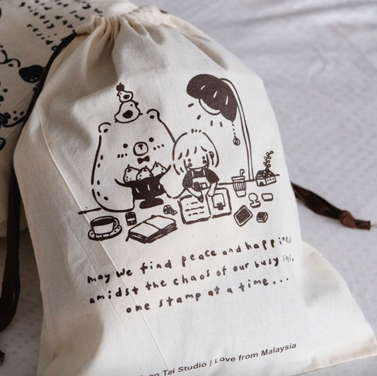 Eileen Tai Drawstring Pouch - One Stamp at a Time (Brown)