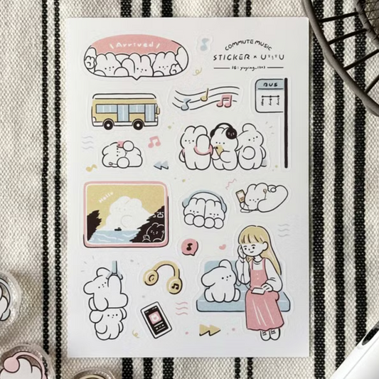 YuYing Illustration Waterproof Sticker Sheet - Commute Music