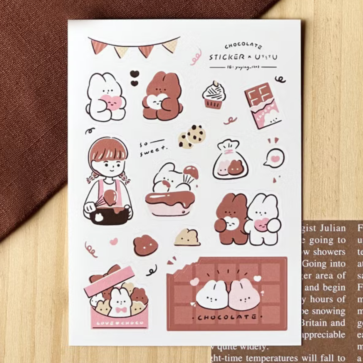 YuYing Illustration Waterproof Sticker Sheet - Chocolate