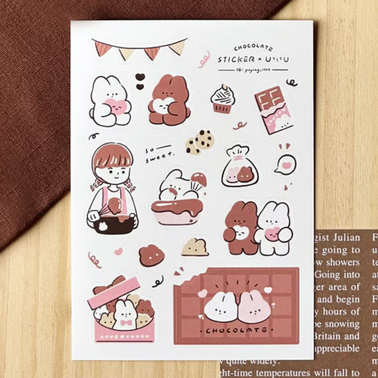 YuYing Illustration Waterproof Sticker Sheet - Chocolate