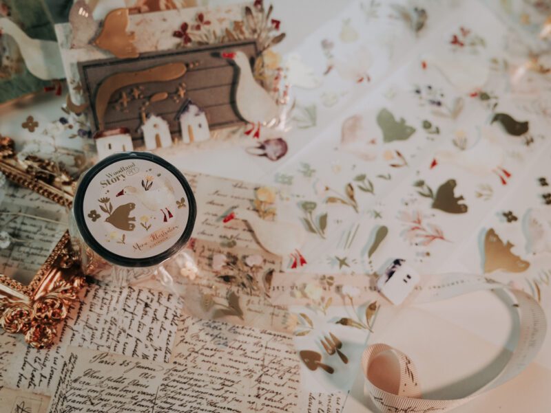 Meow Illustration PET Tape - Woodland Story with Matte Gold