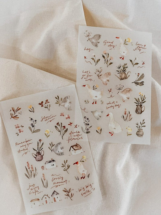 Meow Illustration Transer Stickers - Woodland Story