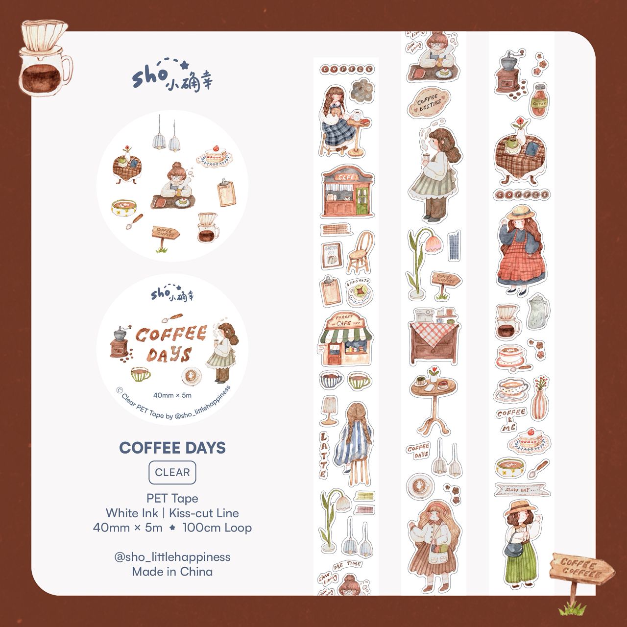 Sho Little Happiness Kiss Cut PET Tape - Coffee Days