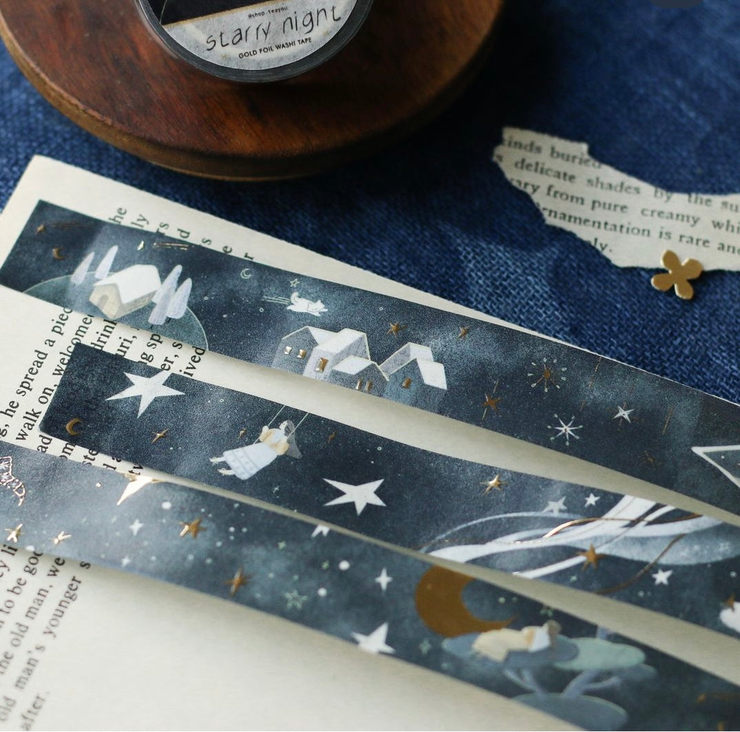 Teayou Washi Tape - Starry Night with Gold Foiling