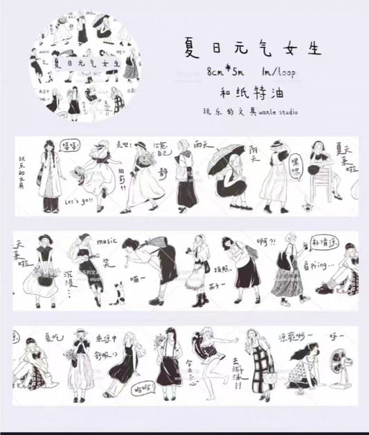 Wanle Studio Washi Tape - Volume 9 Black and White Summer Girls