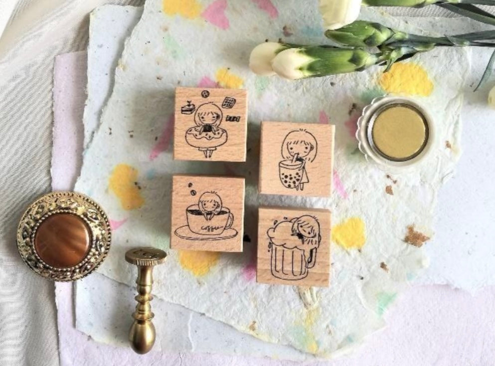 Eileen Tai Rubber Stamp - Mini Girls Series HAPPY TIMES