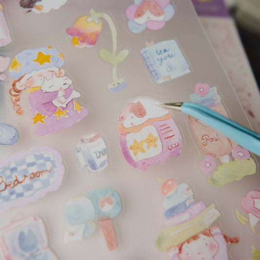 Teayou x My Documented Life Reading Sleeping Sticker Sheet